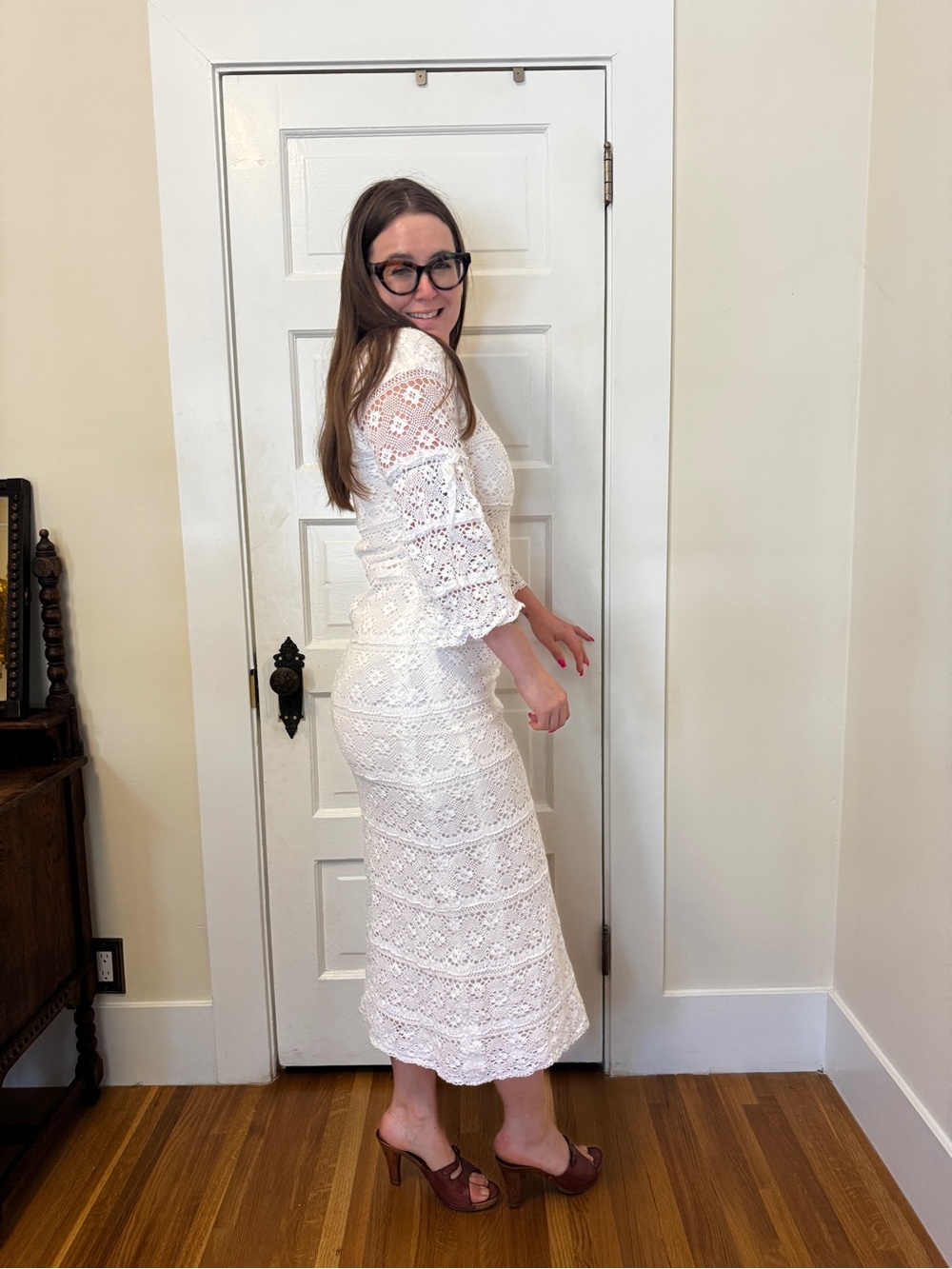 60s Vintage White Lace Mexican Wedding Dress Sz M - Picture 1 of 16